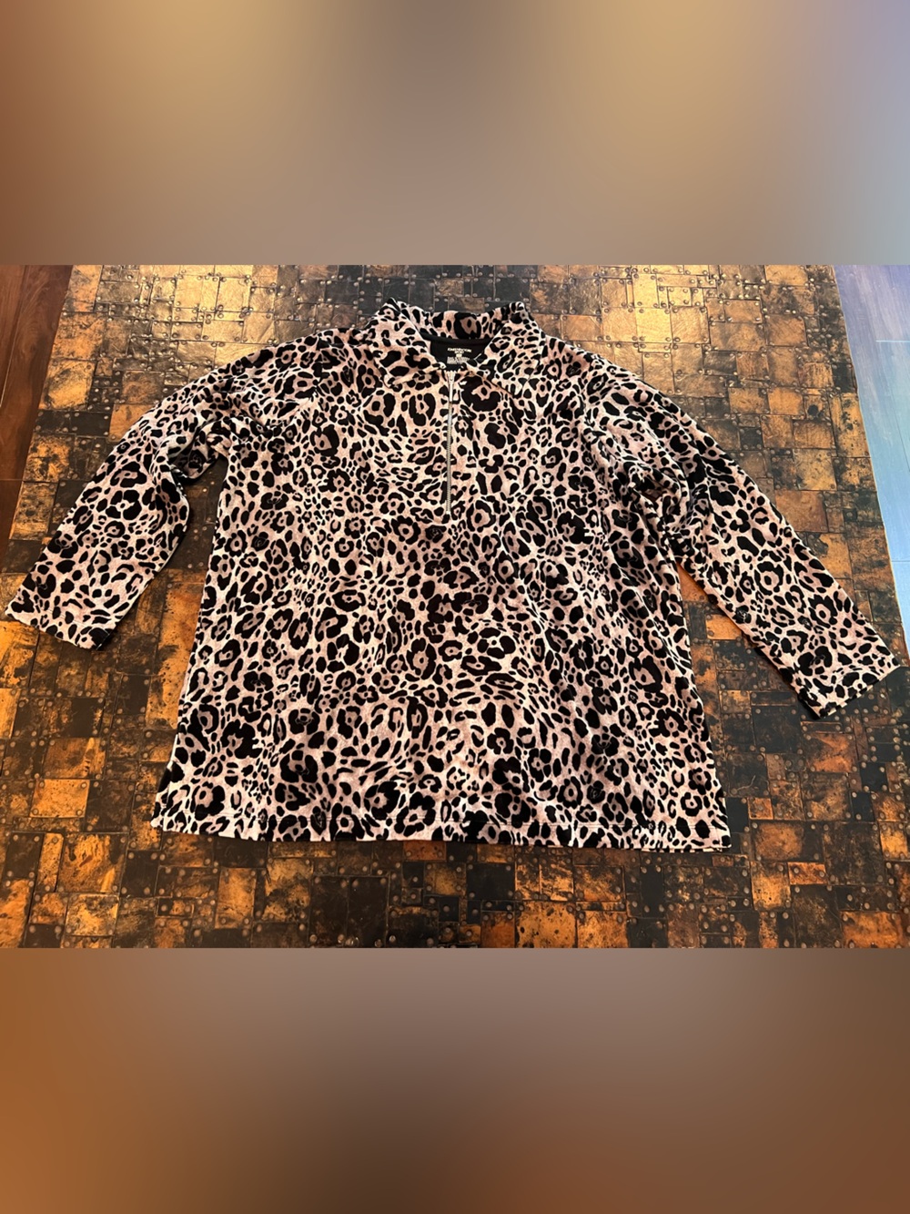 Jones New York Gray and Black Leopard-Print Velour Jacket